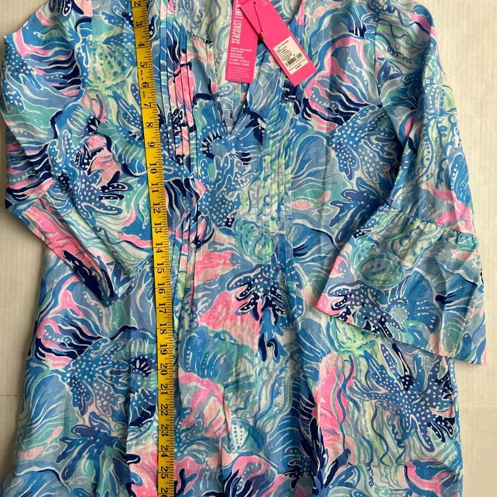 Lilly Pulitzer Hollie Linen Tunic (Saltwater Blue, Shade Seekers) (Medium) (NWT) - Picture 3 of 5